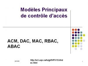 Modles Principaux de contrle daccs ACM DAC MAC