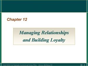 Chapter 12 Managing Relationships and Building Loyalty Slide