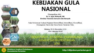 KEBIJAKAN GULA NASIONAL Disampaikan oleh Dr Ir Agus