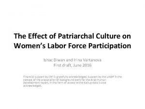 The Effect of Patriarchal Culture on Womens Labor