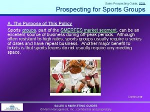 Sales Prospecting Guide 8254 Prospecting for Sports Groups