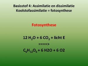 Basisstof 4 Assimilatie en dissimilatie Koolstofassimilatie fotosynthese Fotosynthese