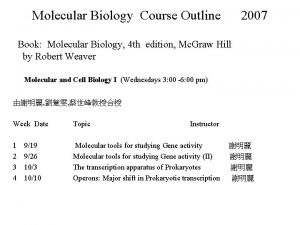 Molecular Biology Course Outline 2007 Book Molecular Biology