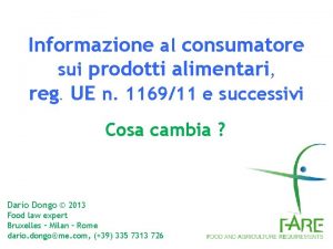 Informazione al consumatore sui prodotti alimentari reg UE