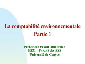 La comptabilit environnementale Partie 1 Professeur Pascal Dumontier