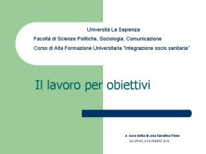 Universit La Sapienza Facolt di Scienze Politiche Sociologia