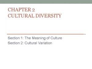 CHAPTER 2 CULTURAL DIVERSITY Section 1 The Meaning