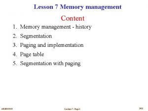 Lesson 7 Memory management Content 1 Memory management