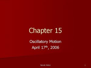 Chapter 15 Oscillatory Motion April 17 th 2006