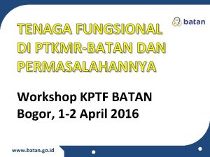 TENAGA FUNGSIONAL DI PTKMRBATAN DAN PERMASALAHANNYA Workshop KPTF