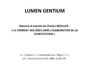 LUMEN GENTIUM Rsum et extraits de Charles MOELLER