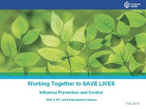 Working Together to SAVE LIVES Influenza Prevention and