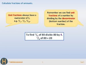 Calculate fractions of amounts Remember we can find