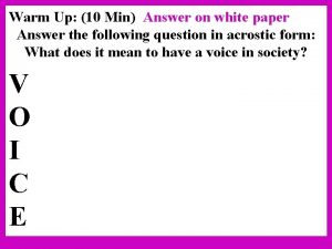 Warm Up 10 Min Answer on white paper
