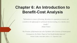 Chapter 6 An Introduction to BenefitCost Analysis Information