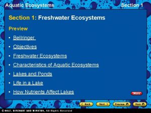 Aquatic Ecosystems Section 1 Freshwater Ecosystems Preview Bellringer