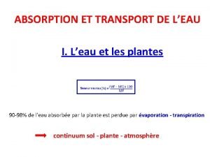 ABSORPTION ET TRANSPORT DE LEAU I Leau et
