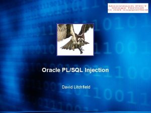 Oracle PLSQL Injection David Litchfield What is PLSQL