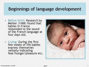 Beginnings of language development Before birth Research by