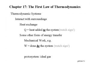 Chapter 17 The First Law of Thermodynamics Thermodynamic