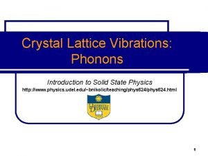 Crystal Lattice Vibrations Phonons Introduction to Solid State