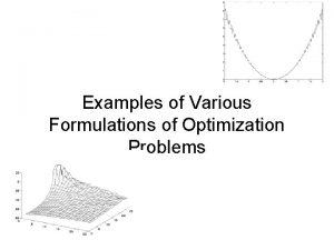 Examples of Various Formulations of Optimization Problems Example