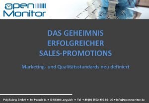 DAS GEHEIMNIS ERFOLGREICHER SALESPROMOTIONS Marketing und Qualittsstandards neu