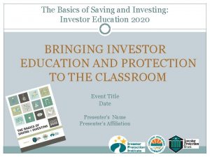 The Basics of Saving and Investing Investor Education