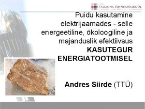 Puidu kasutamine elektrijaamades selle energeetiline koloogiline ja majanduslik