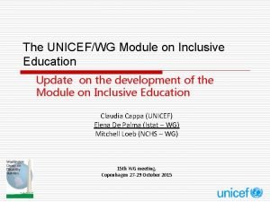 The UNICEFWG Module on Inclusive Education Update on