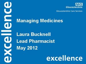 Managing Medicines Laura Bucknell Lead Pharmacist May 2012