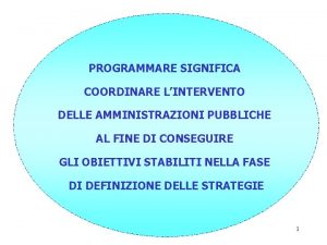 PROGRAMMARE SIGNIFICA COORDINARE LINTERVENTO DELLE AMMINISTRAZIONI PUBBLICHE AL