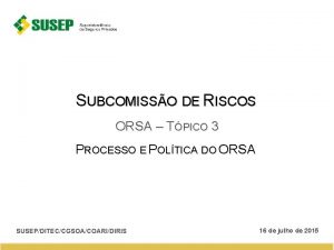 SUBCOMISSO DE RISCOS ORSA TPICO 3 PROCESSO E