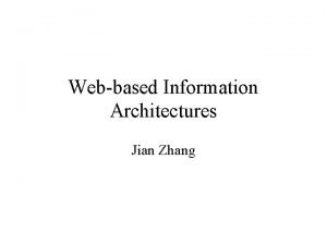 Webbased Information Architectures Jian Zhang Todays Topics Term