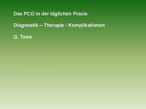 Das PCO in der tglichen Praxis Diagnostik Therapie
