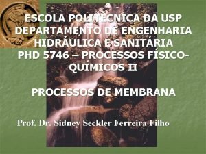 ESCOLA POLITCNICA DA USP DEPARTAMENTO DE ENGENHARIA HIDRULICA