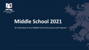 Middle School 2021 An Overview of our Middle