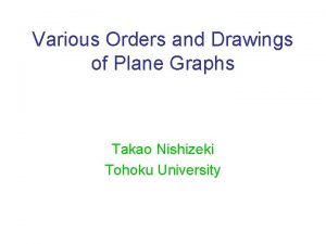 Various Orders and Drawings of Plane Graphs Takao