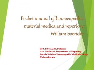 Pocket manual of homoeopathic material medica and repertory