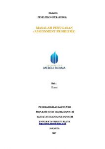 Modul 12 PENELITIAN OPERASIONAL MASALAH PENUGASAN ASSIGNMENT PROBLEMS