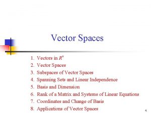 Vector Spaces 1 Vectors in Rn 2 Vector