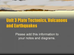 Unit 3 Plate Tectonics Volcanoes and Earthquakes Please