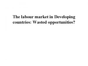 The labour market in Developing countries Wasted opportunities