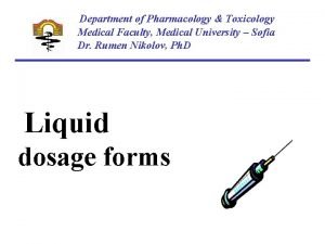 Department of Pharmacology Toxicology Medical Faculty Medical University