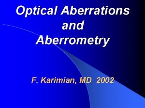 Optical Aberrations and Aberrometry F Karimian MD 2002