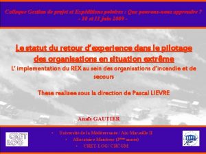 Colloque Gestion de projet et Expditions polaires Que