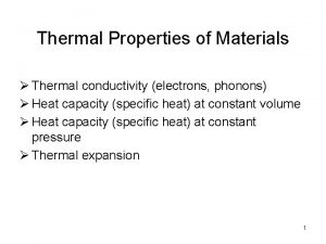 Thermal Properties of Materials Thermal conductivity electrons phonons