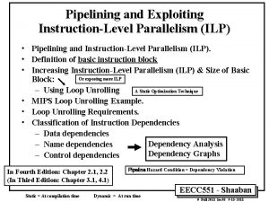 Pipelining and Exploiting InstructionLevel Parallelism ILP Pipelining and