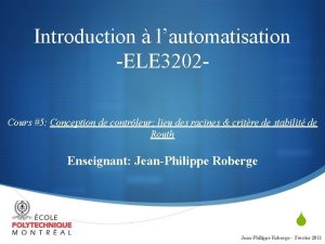 Introduction lautomatisation ELE 3202 Cours 5 Conception de