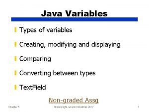 Java Variables Types of variables Creating modifying and